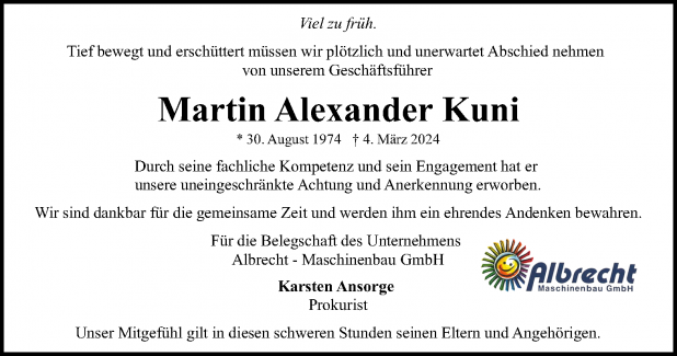 Traueranzeige Martin Kuni